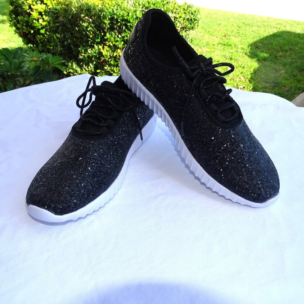 Forever Black Glitter Tennis Shoes Size 9 NWOB
